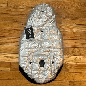 Canada Pooch | Shiny Puffer Dog Jacket | 16” Silver